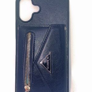 Black Leather Phone 16 plus Case with Wallet